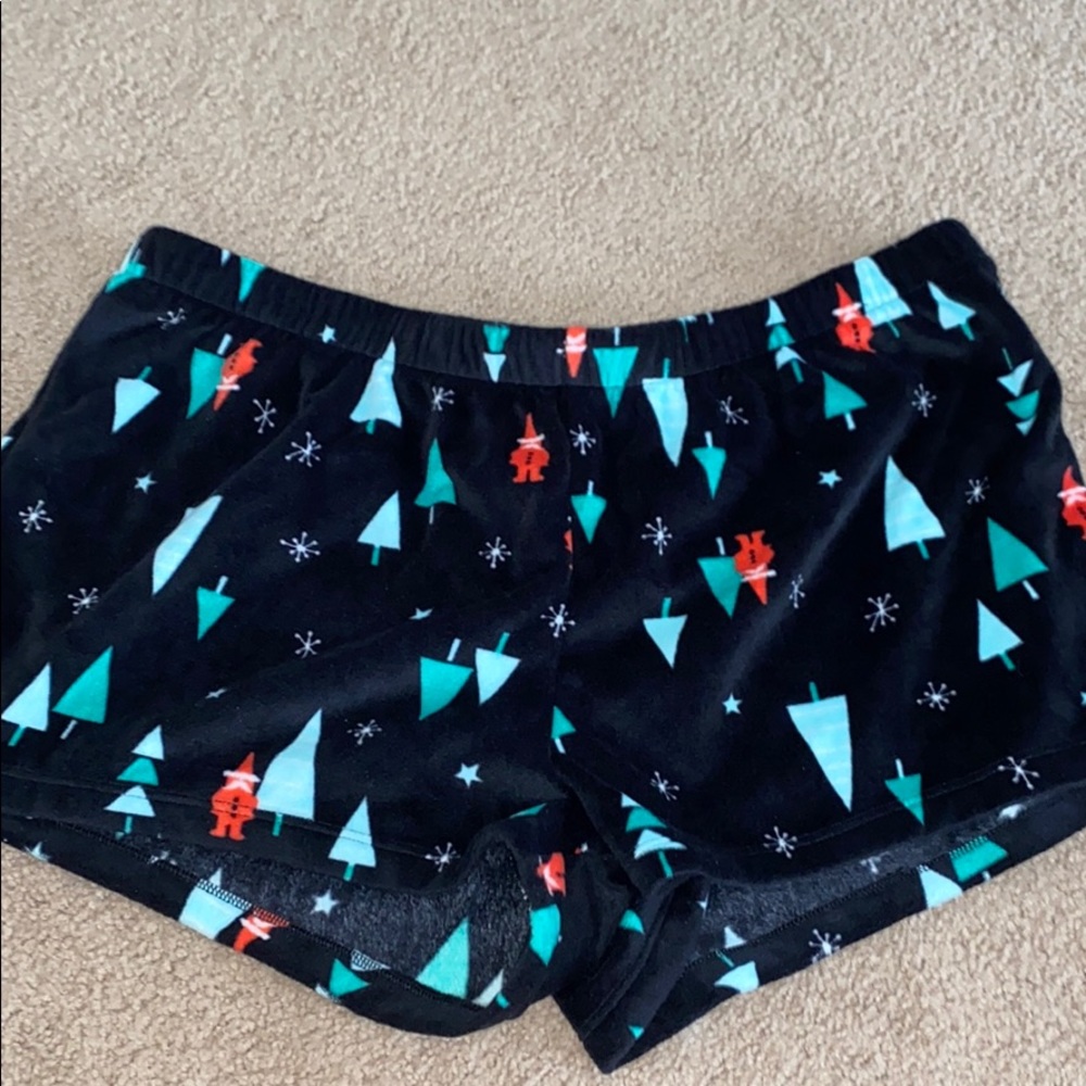 Soft, fuzzy, Christmas pajama shorts